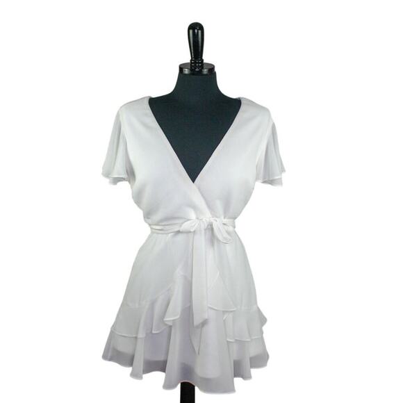 Lulus White Mini Dress Ruffle V Neckline Short Sleeves Event Party M - Picture 1 of 3